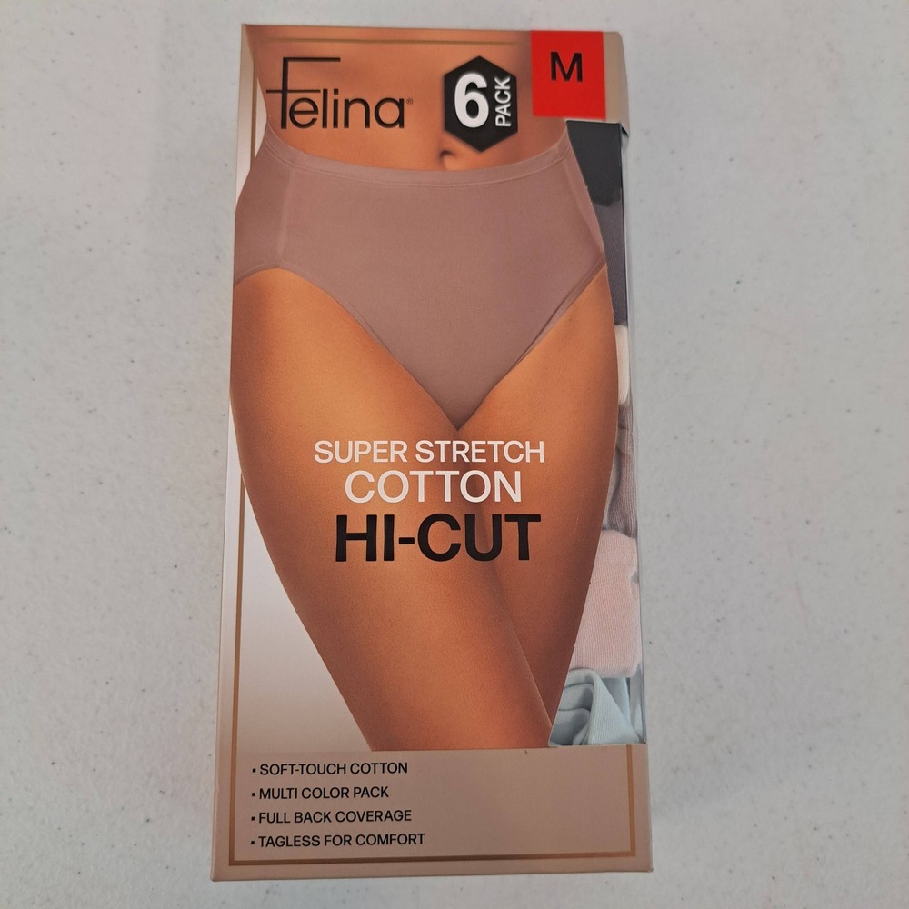 Felina Womens Pants M Multi NWT Hi-Cut Cotton 6 Pack 1703-224